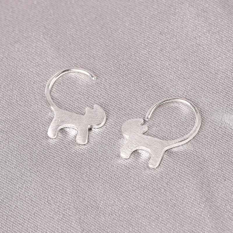 Silver Standing Cat Earrings | NueShiny