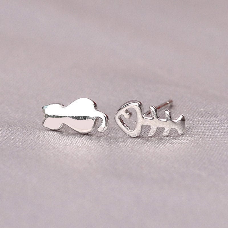 Silver Cat Fish Earrings | NueShiny