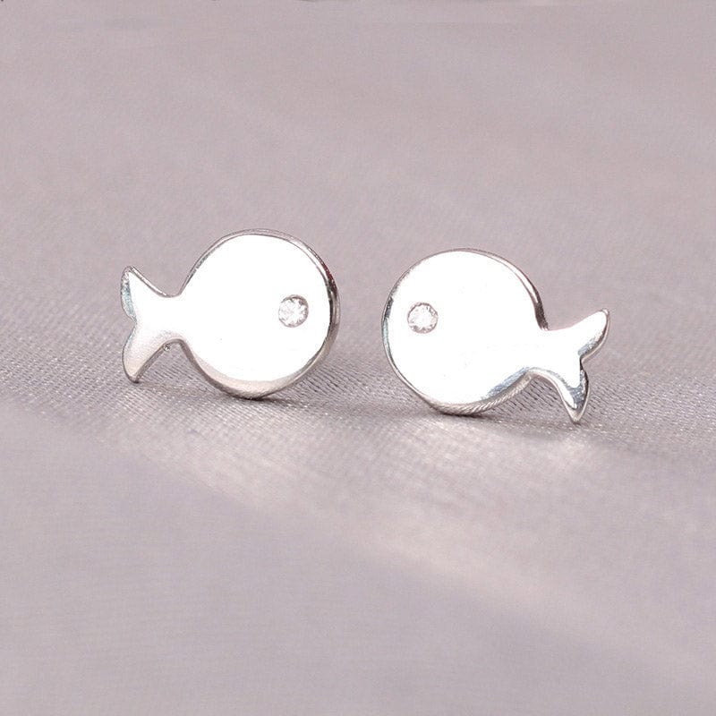 Silver Diamond Fish Earrings | NueShiny