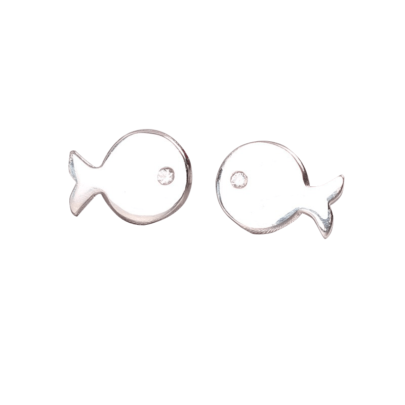 Silver Diamond Fish Earrings | NueShiny