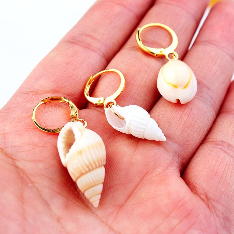 White Spiral Shell Earrings | NueShiny