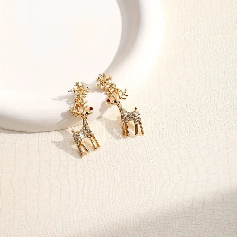 Golden Snowflake Elk Earrings | NueShiny