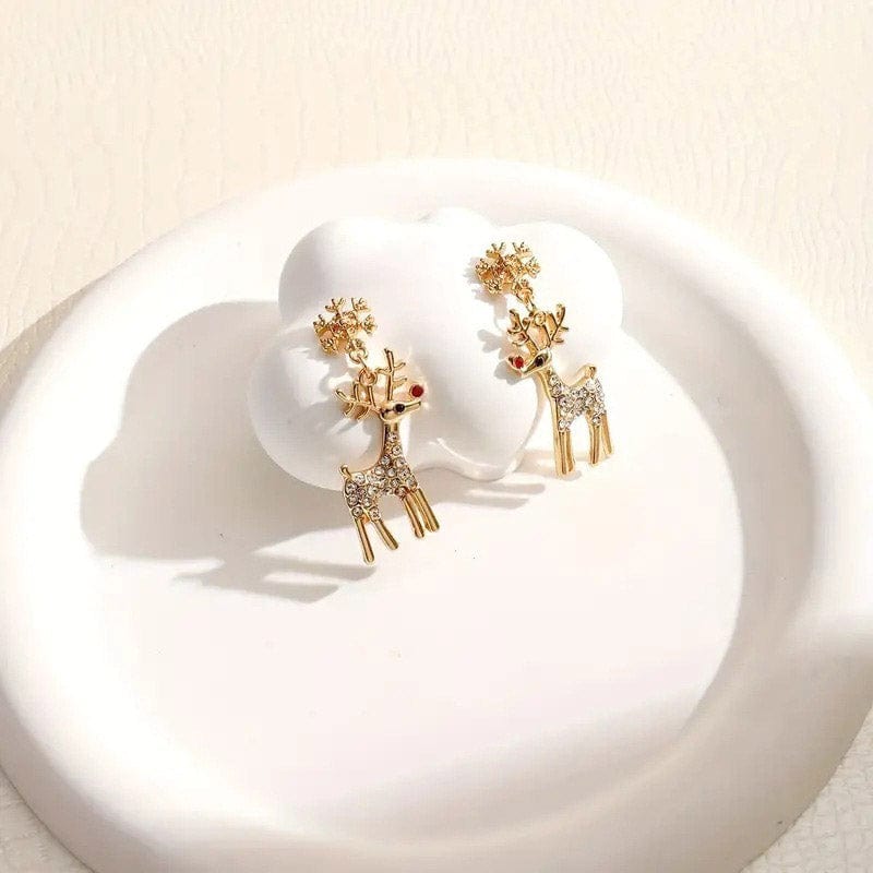 Golden Snowflake Elk Earrings | NueShiny