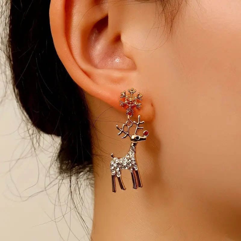 Golden Snowflake Elk Earrings | NueShiny