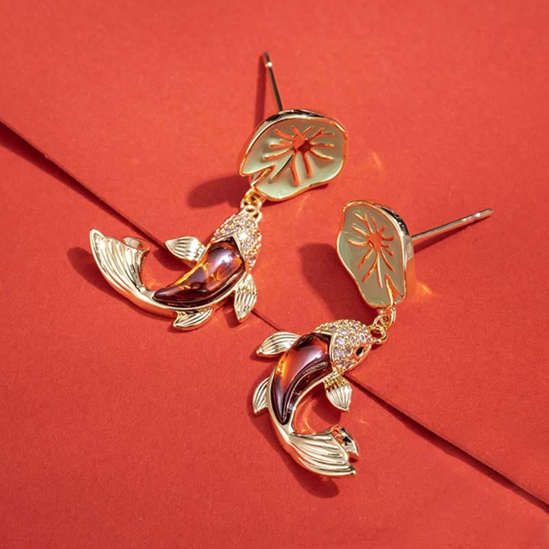 Red Koi Lotus Leaf Earrings | NueShiny