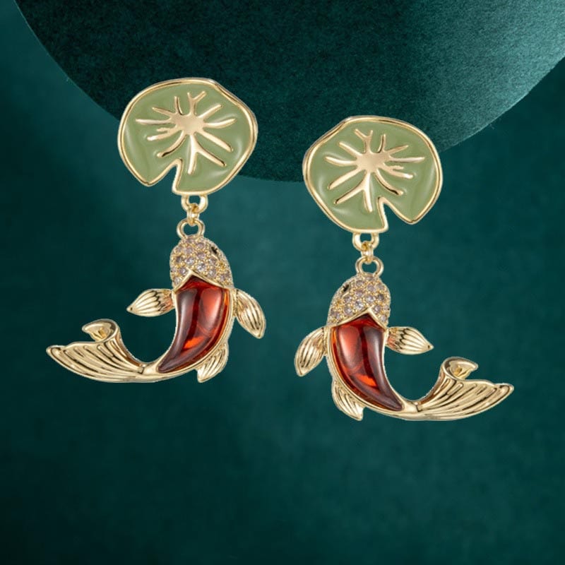 Red Koi Lotus Leaf Earrings | NueShiny