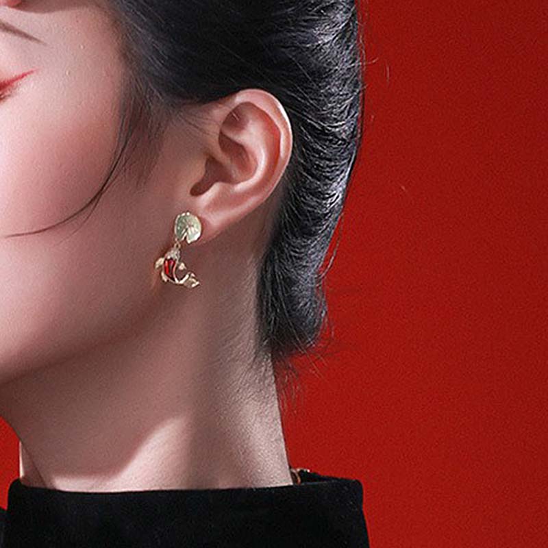 Red Koi Lotus Leaf Earrings | NueShiny