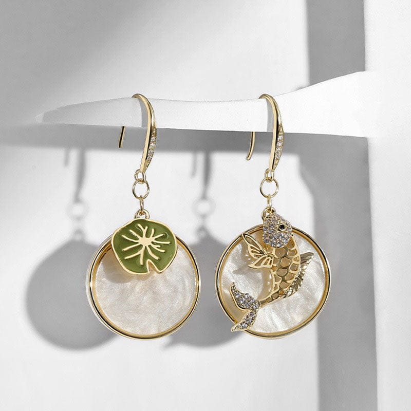 Golden Koi Lotus Leaf Earrings | NueShiny