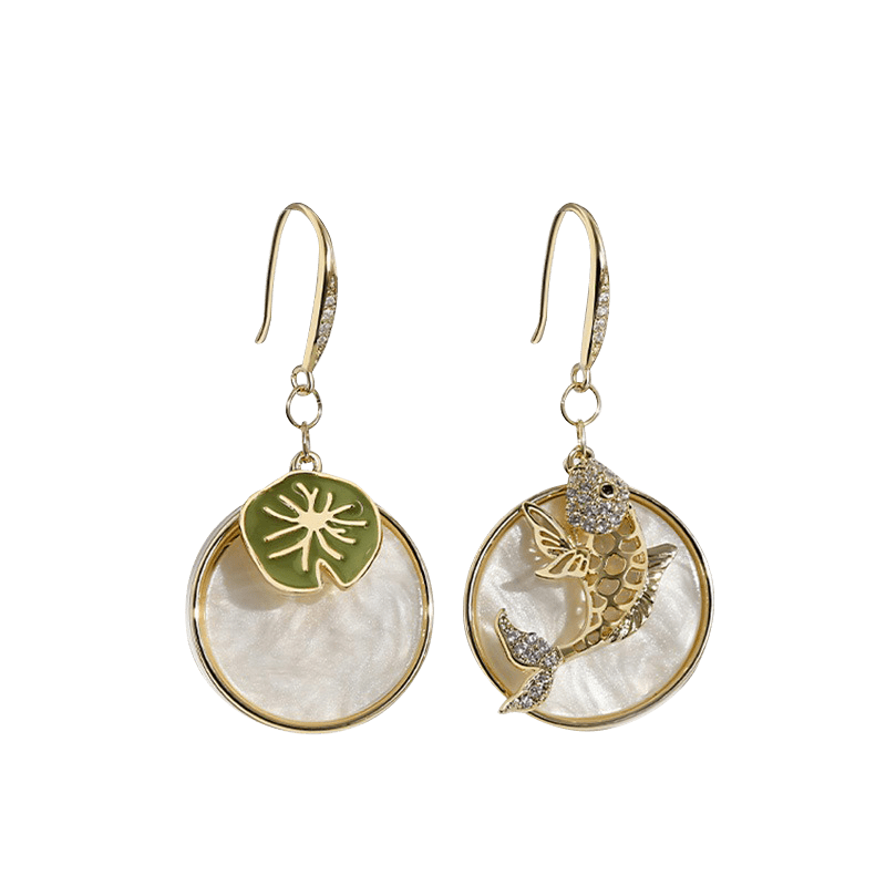 Golden Koi Lotus Leaf Earrings | NueShiny