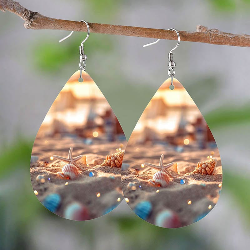 Silver Leather Beach Shell Earrings | NueShiny