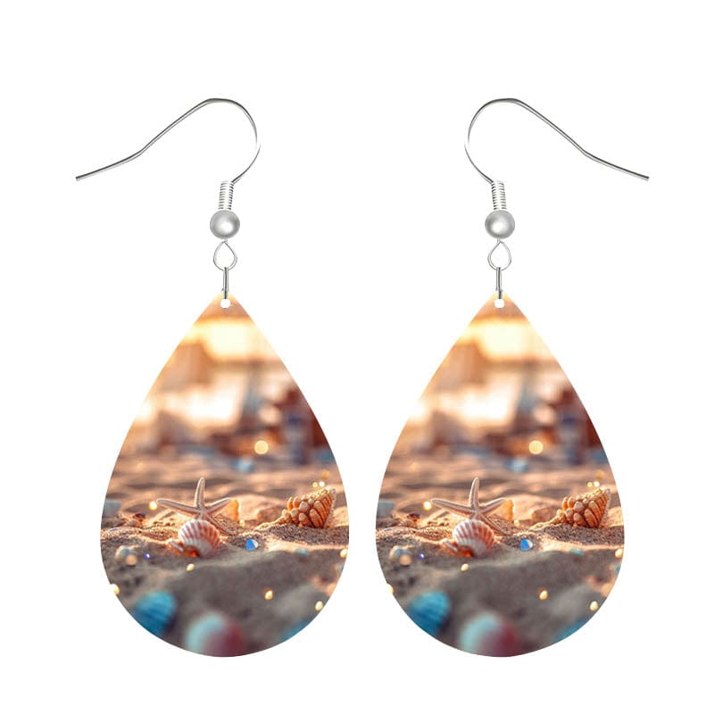 Silver Leather Beach Shell Earrings | NueShiny