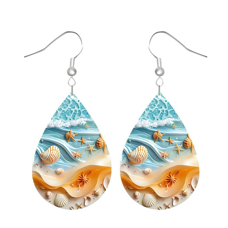 Silver Leather Beach Shell Earrings A | NueShiny