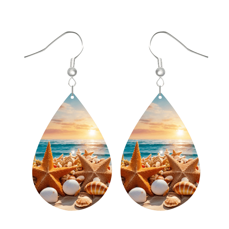 Silver Leather Beach Shell Earrings B | NueShiny