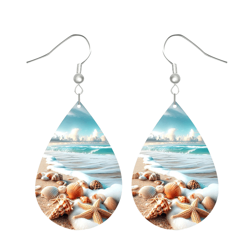 Silver Leather Beach Shell Earrings C | NueShiny