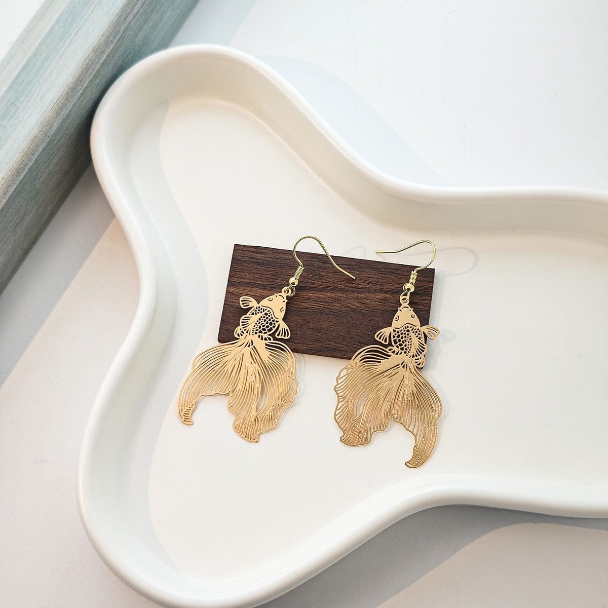 Golden Long Tailed Koi Earrings | NueShiny