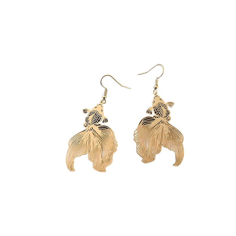 Golden Long Tailed Koi Earrings | NueShiny