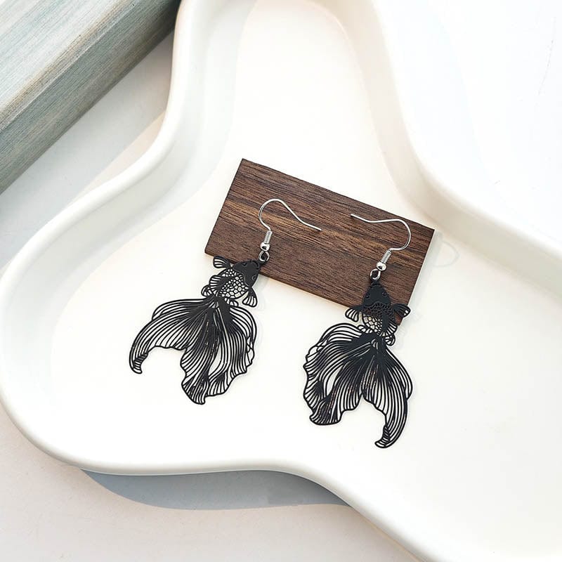 Black Long Tailed Koi Earrings | NueShiny