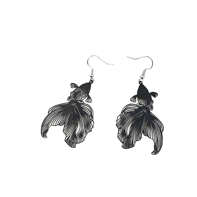 Black Long Tailed Koi Earrings | NueShiny