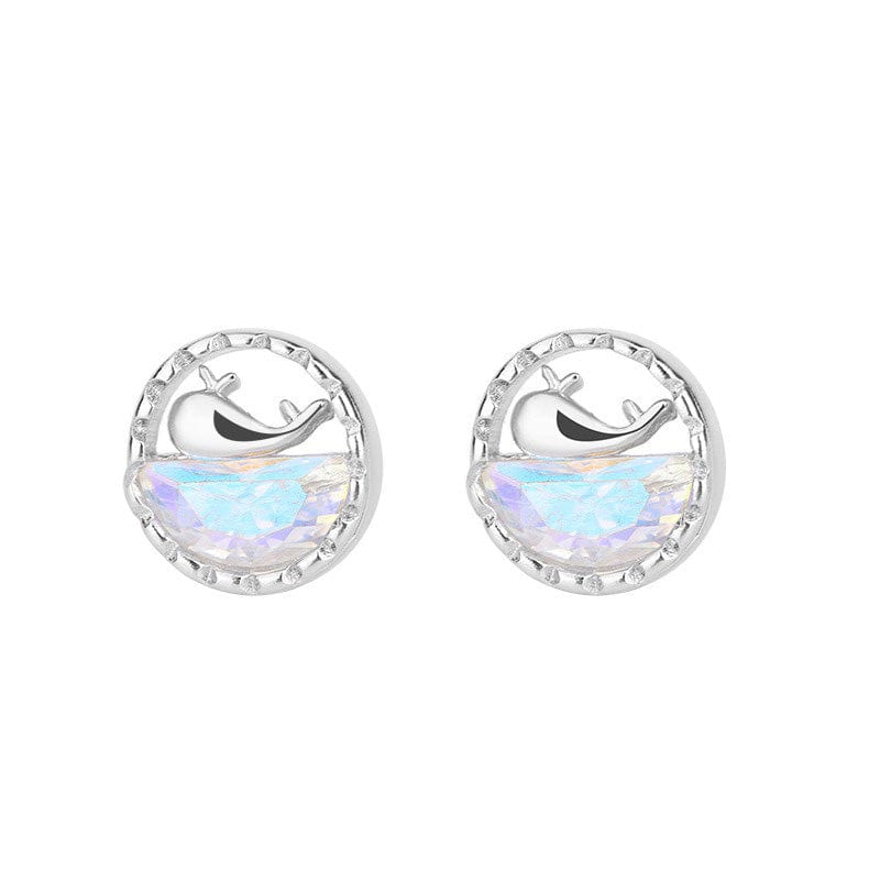 Silver Colored Diamond Little Whale Earrings | NueShiny