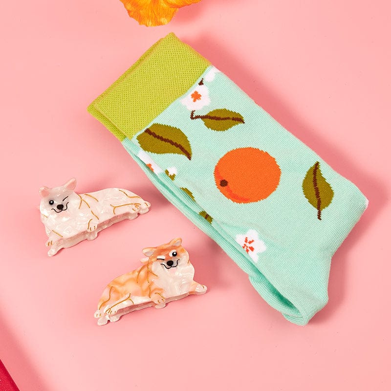 Yellow and White Shiba Inu Hair Claw Socks 3 Pcs Gift Set | NueShiny