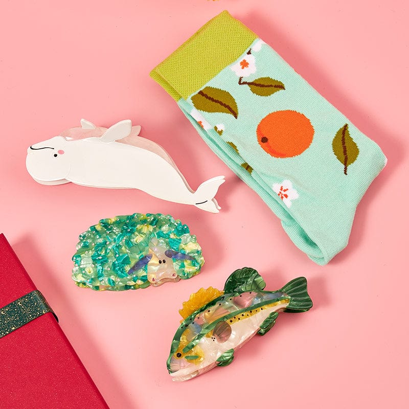 Sea Leaf Slug Bass Beluga Whale  Hair Claw Socks 4 Pcs Gift Set | NueShiny