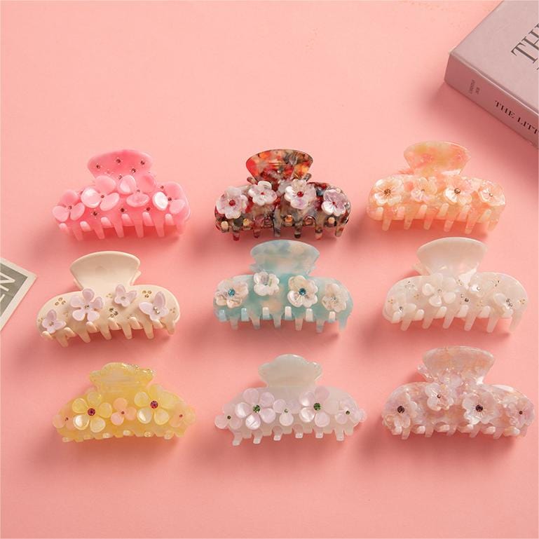 Drill Acetate Flower Cute Hair Claw In Mixed Colors