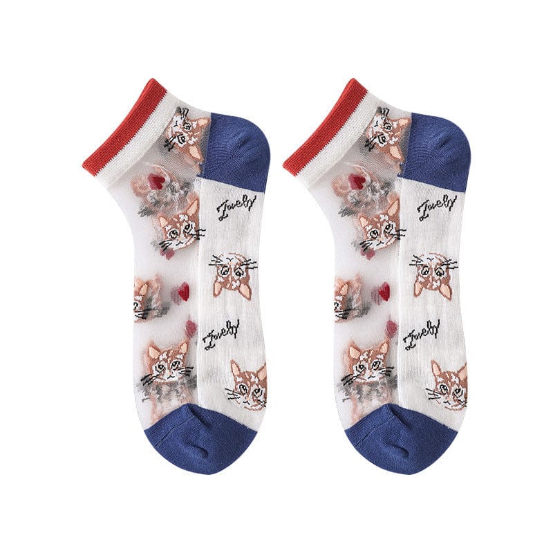 5 Pairs of Cat Theme Transparent Socks丨NueShiny