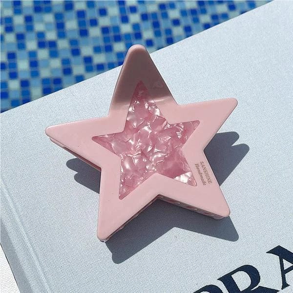 Pink Contrasting Color Stars Hair Clip Claw丨NueShiny