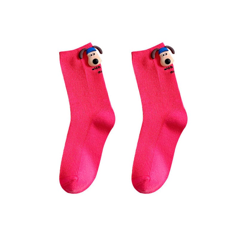 Rose Red Cartoon Puppy Socks丨NueShiny