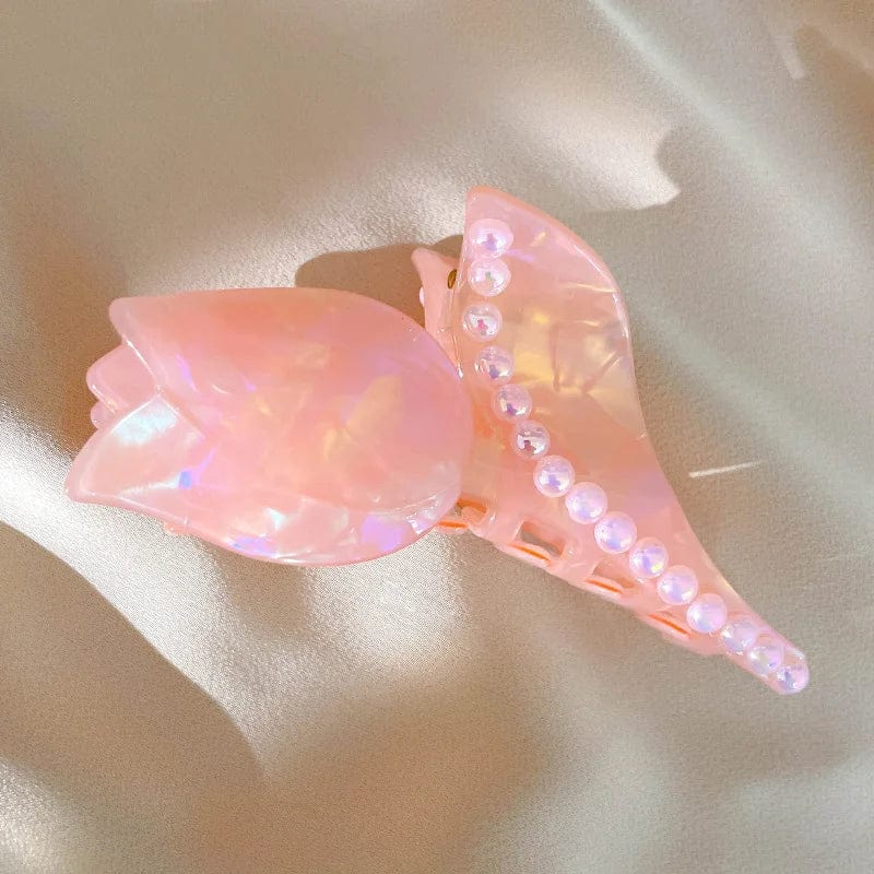 Tulip & Pearl Sweet Pink Hair Clip Claw丨NueShiny