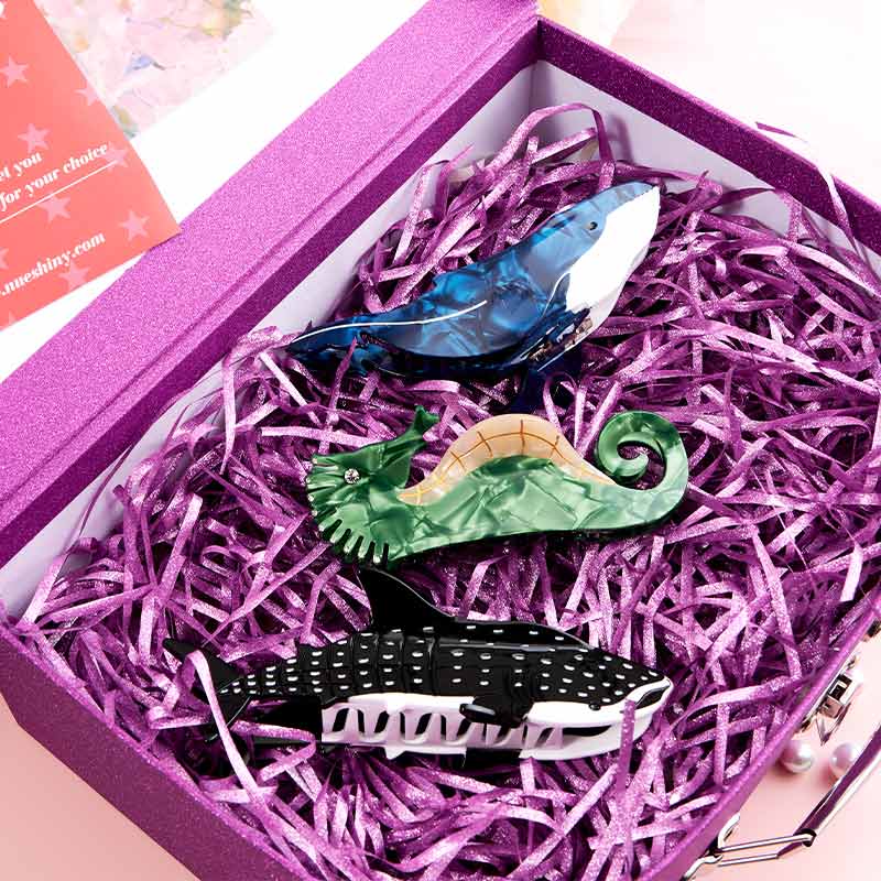 Marine Majesty: Enchanting Sharks and Seahorse 3Pcs Hair Claws Gift Set丨NueShiny