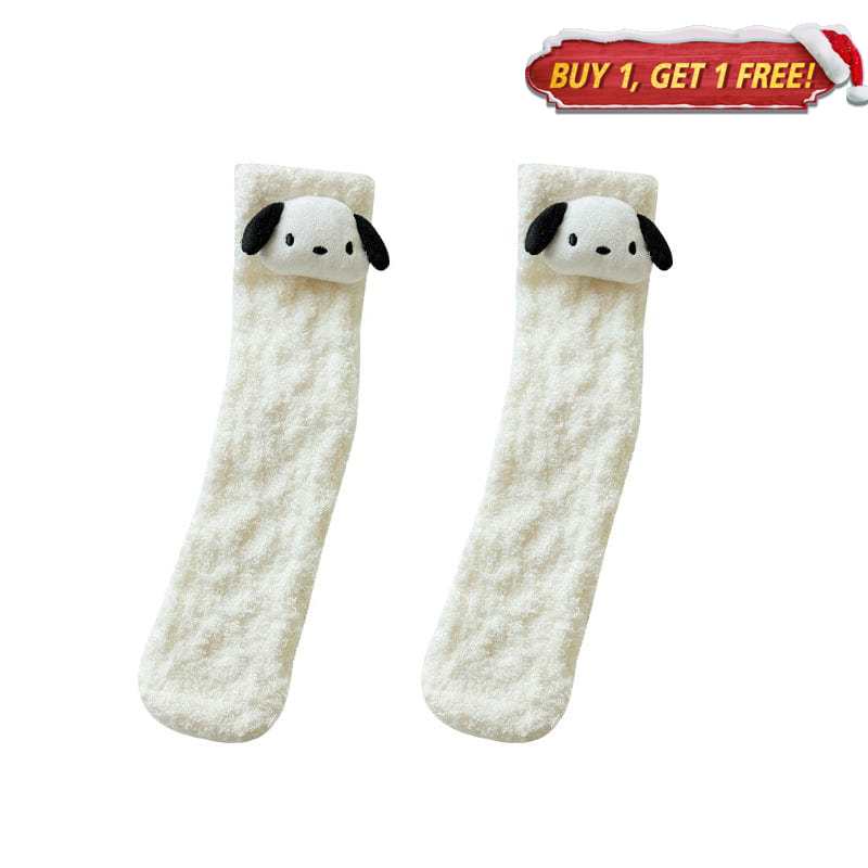 White Fleece Cute Dog Socks丨NueShiny