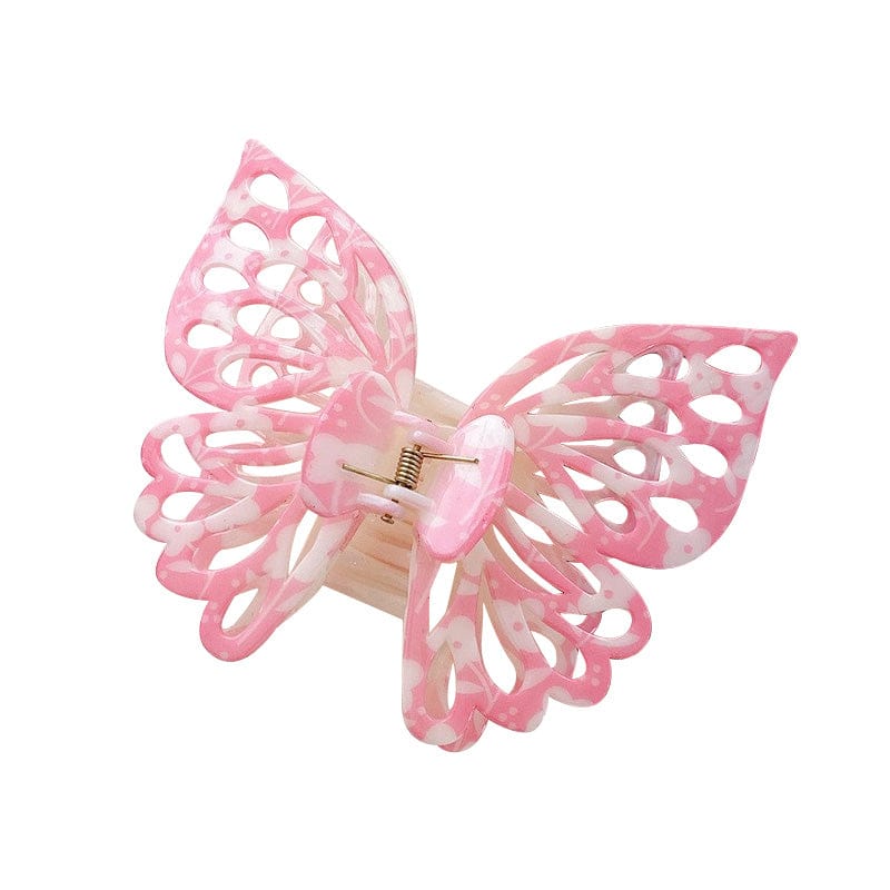 Large  Printed Pink Hollow Butterfly Hair Claw | NueShiny