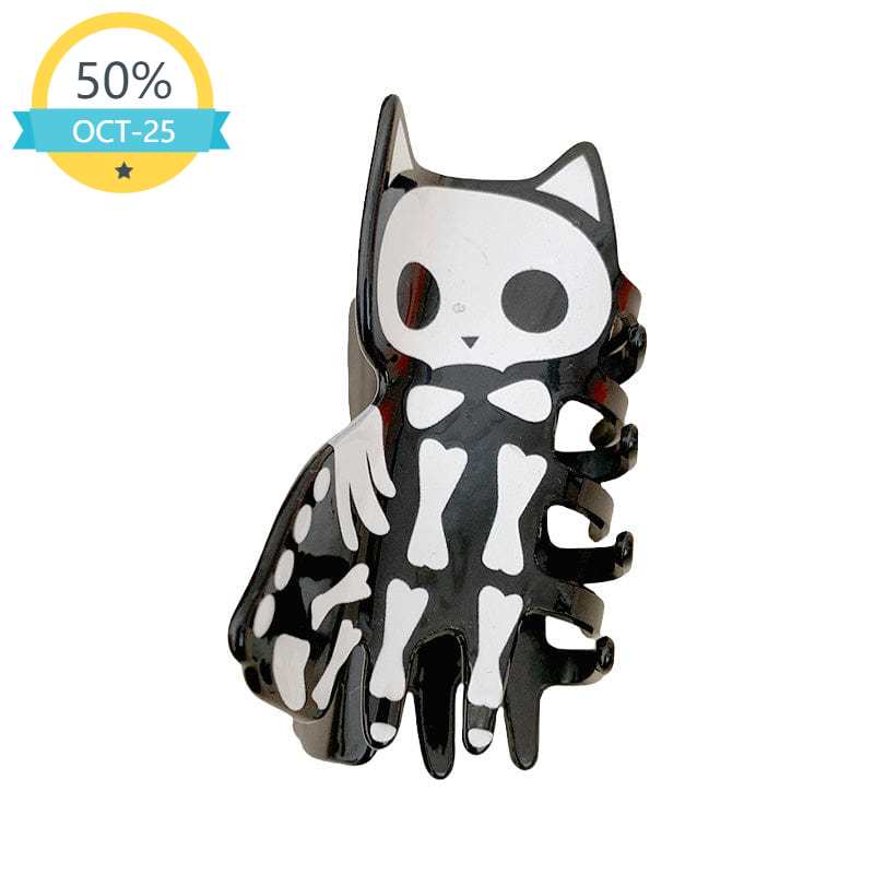 Medium Black Kitten Skull Hair Clip | NueShiny