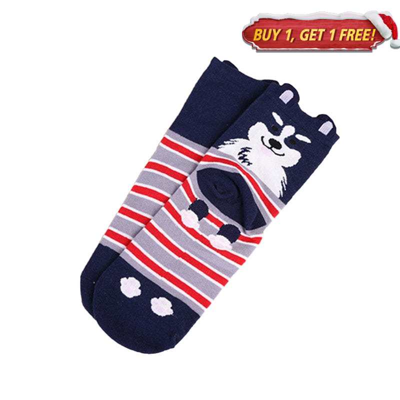 Cute Dog Print Black Cotton Socks丨NueShiny