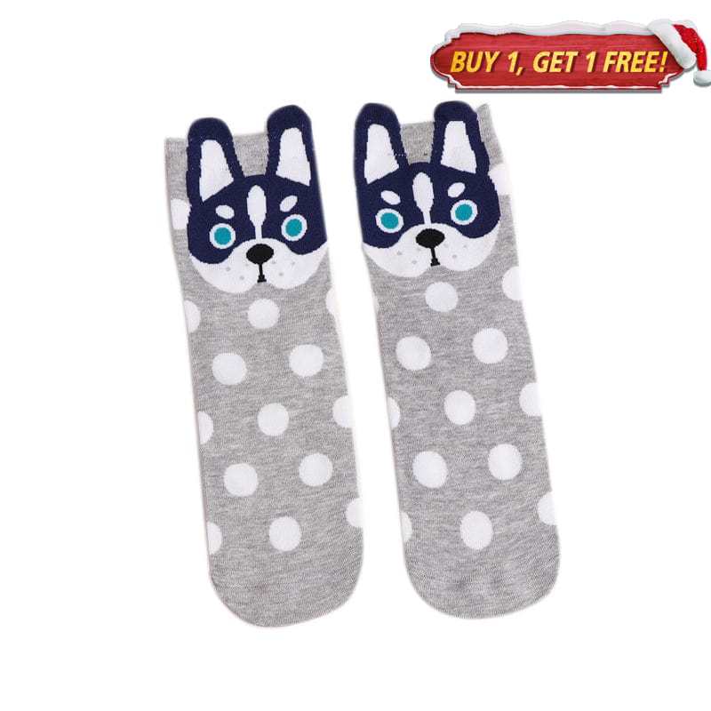 Grey Polka Dot Husky Dog Socks | NueShiny