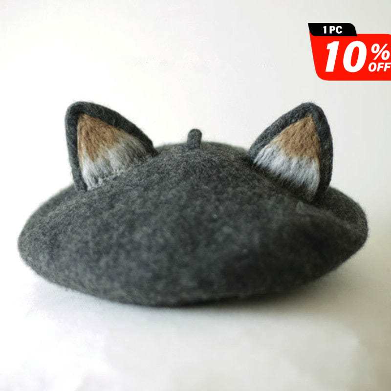 Dark grey cat ear hat | Nueshiny