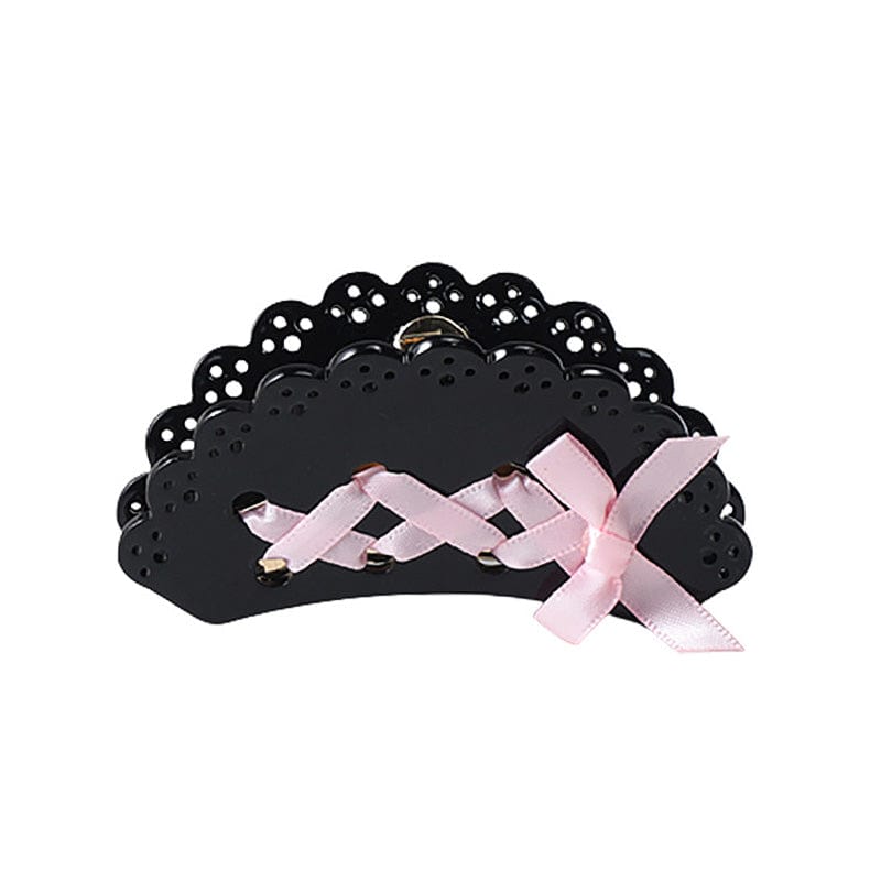 Medium Black Lace Bow Hair Claw | NueShiny