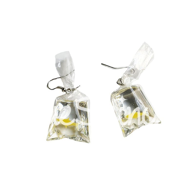 Novelty Japanese Transparent Water Bag Yellow Shark Earrings | NueShiny