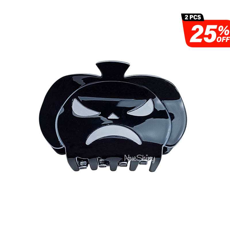 Black Pumpkin Angry Face Happy Halloween Hair Claw