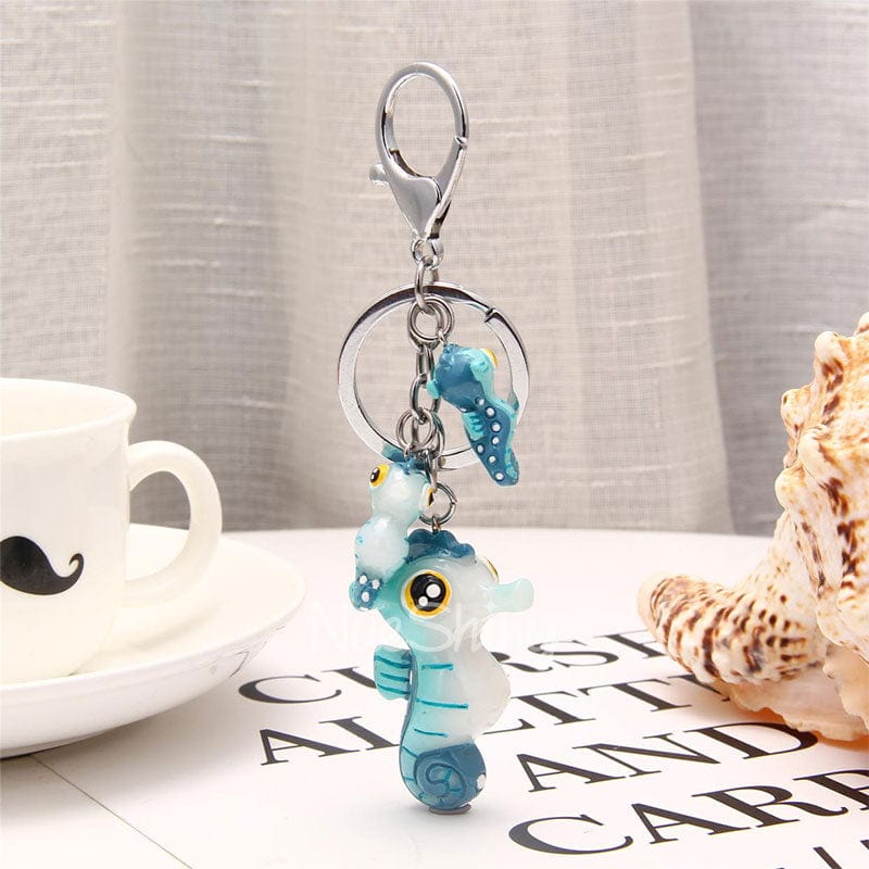 Charming Blue Seahorse Keychain | NueShiny