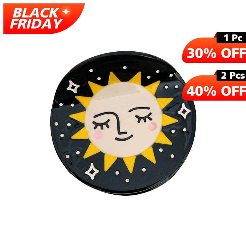 Small Black Sun Pattern Round Hair Claw | NueShiny