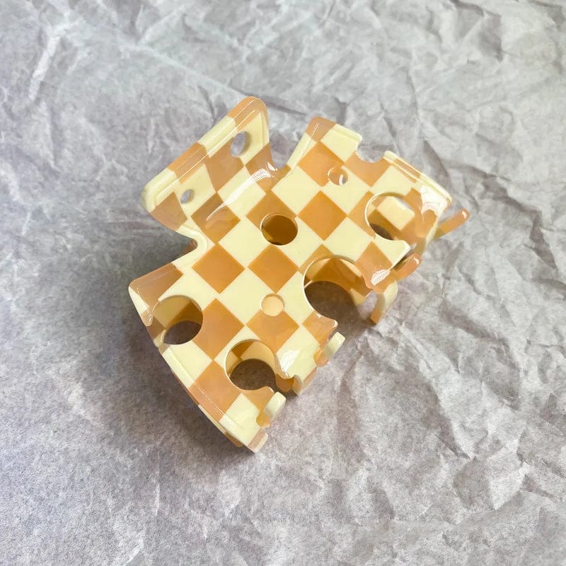 Orange & White Lattice Cheese Hair Clip Claw丨NueShiny