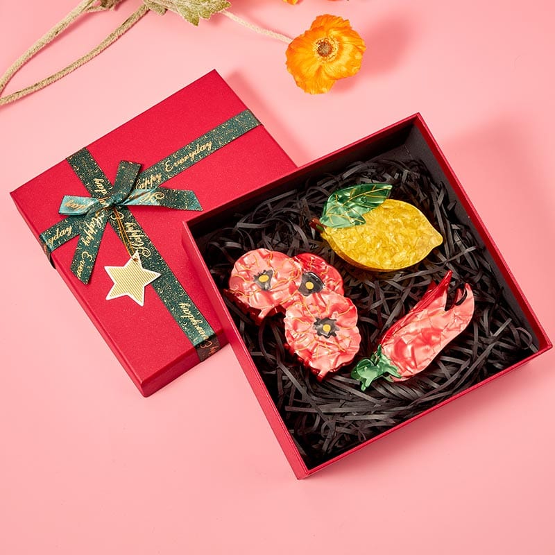 Lemon Chili Poppy Hair Claw 3 Pcs Gift Set | NueShiny