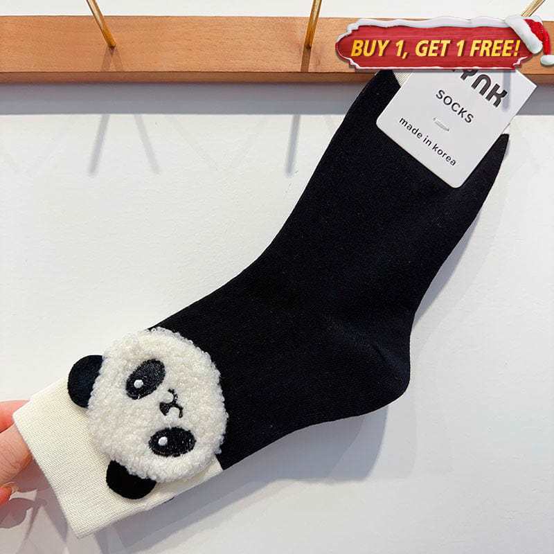 Black Cartoon Panda Socks丨NueShiny