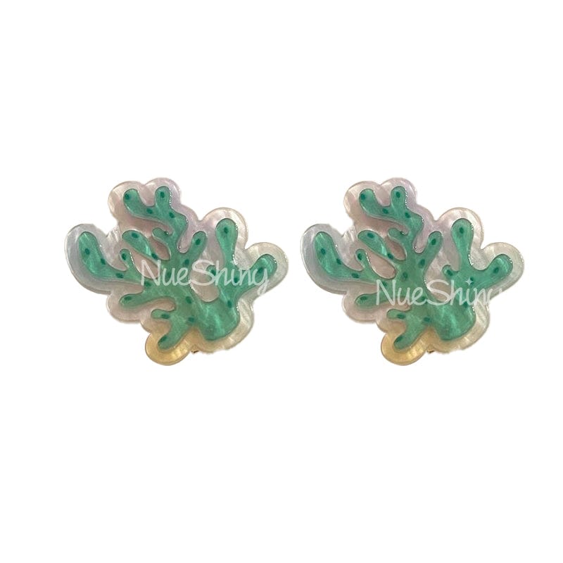 2Pcs Cute Green Coral Hair Clips | NueShiny