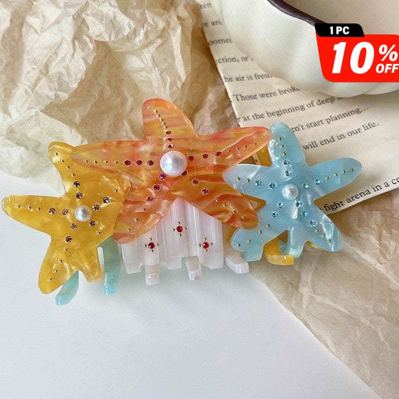 Medium  Multicolor conjoined starfish - orange, yellow and blue Hair Claw | NueShiny