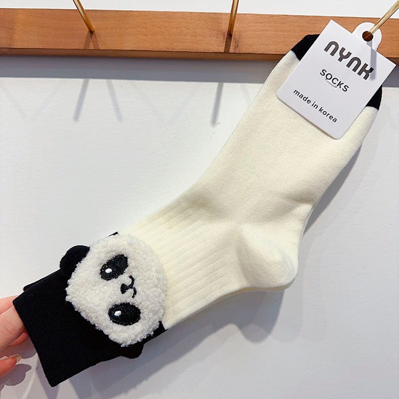 White Cartoon Panda Socks丨NueShiny