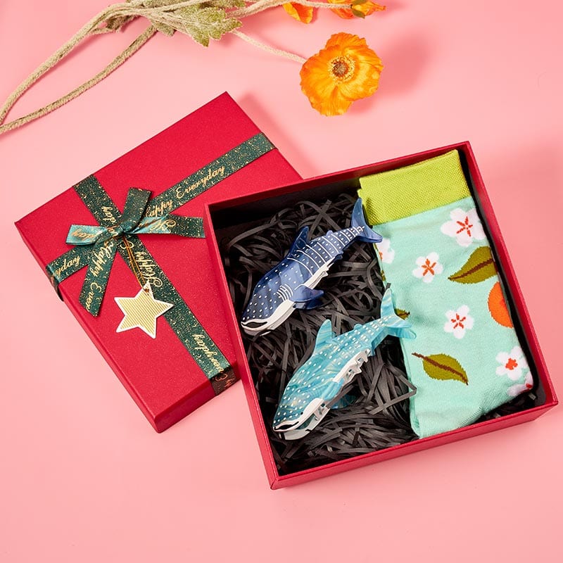 Blue Green Whale Swimming Hair Claw Socks 3 Pcs Gift Set | NueShiny