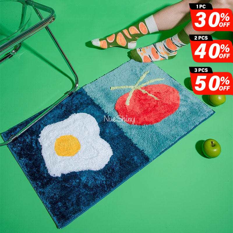 Fried Egg Tomato Tufted Rug Green Decor丨NueShiny